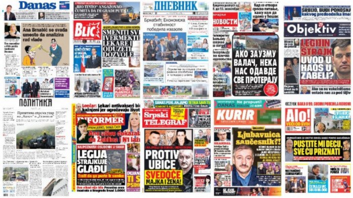 Naslovne strane dnevne štampe za sredu, 3. novembar