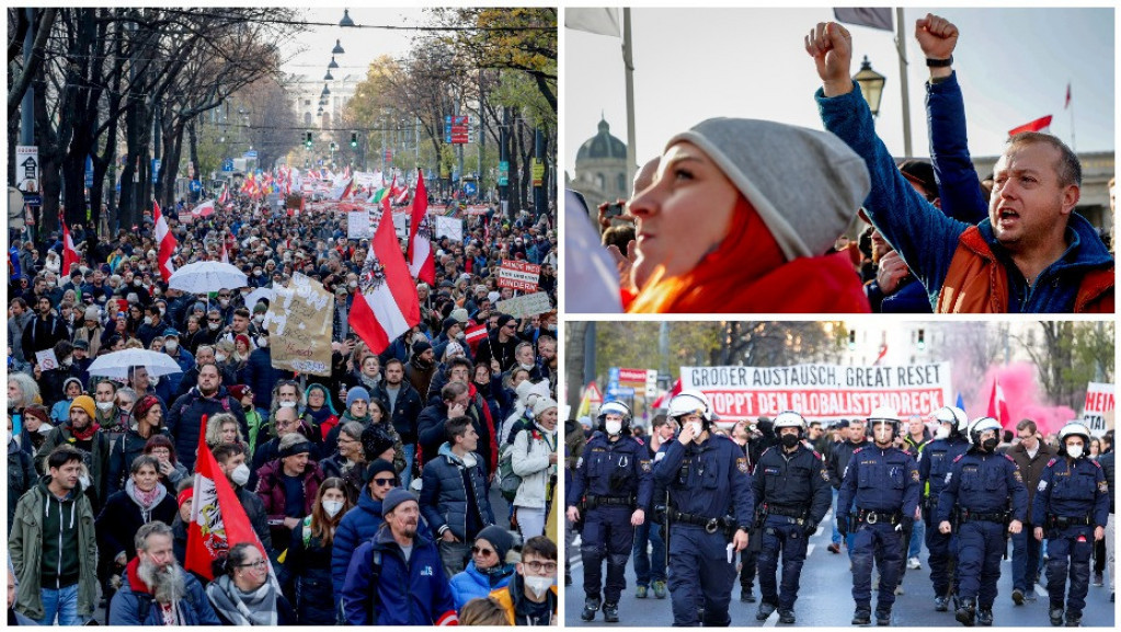 Protest protiv kovid mera u Beču: U centru grada kao u košnici, na ulicama 1.300 policajaca