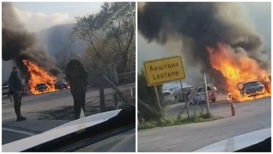 Gore automobili posle serije eksplozija, blokiran put kroz Leštane