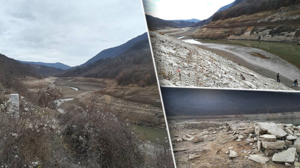 Pustoš i mulj na Zavojskom jezeru: Zbog suše i nekontrolisane proizvodnje struje izronili ostaci davno nestalog sela