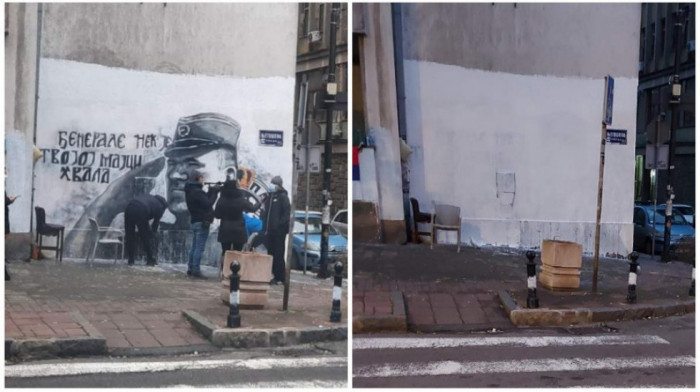 Mural Ratku Mladiću bio prekrečen, ali je nekoliko mladića skinulo svežu farbu