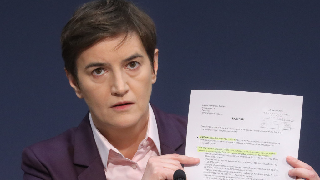 Brnabić: Apsolutno je stavljena tačka, ukinuti svi akti u vezi sa "Rio Tintom"