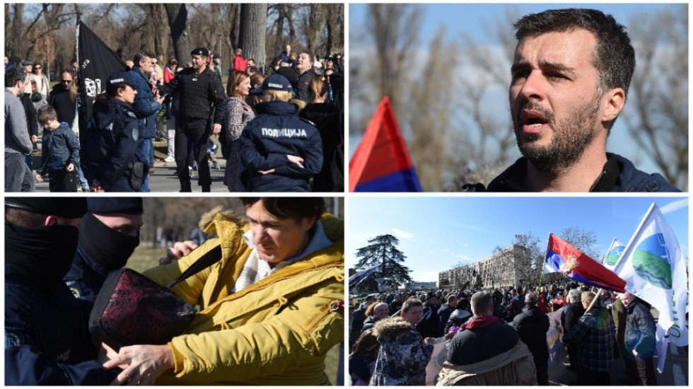 Završen protest kod Palate Srbija - incidenti obeležili početak blokade, policija čuvala prilaze zgradi, priveden vozač