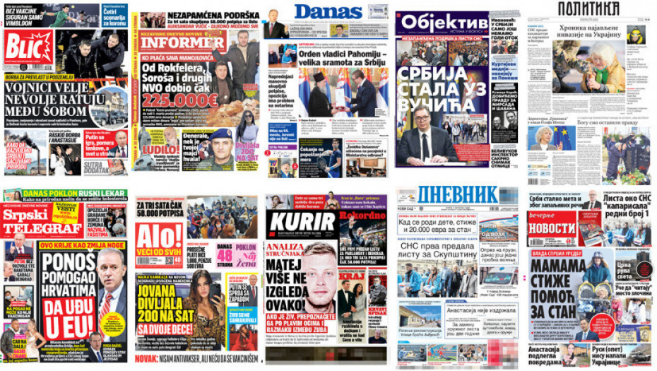 Naslovne strane dnevne štampe za četvrtak, 17. februar