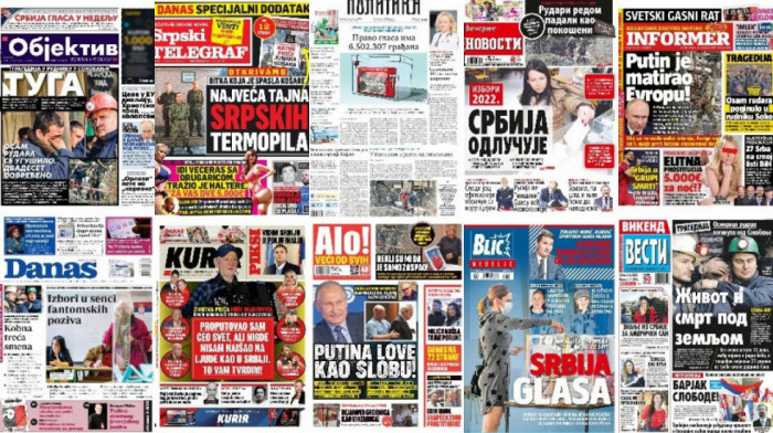 Naslovne strane dnevne štampe za nedelju, 3. april