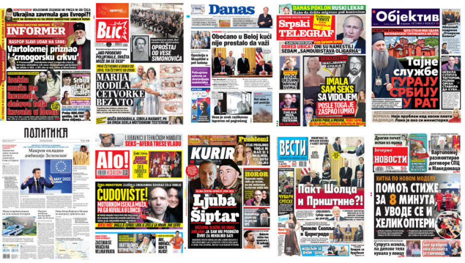 Naslovne strane dnevne štampe za četvrtak, 12. maj