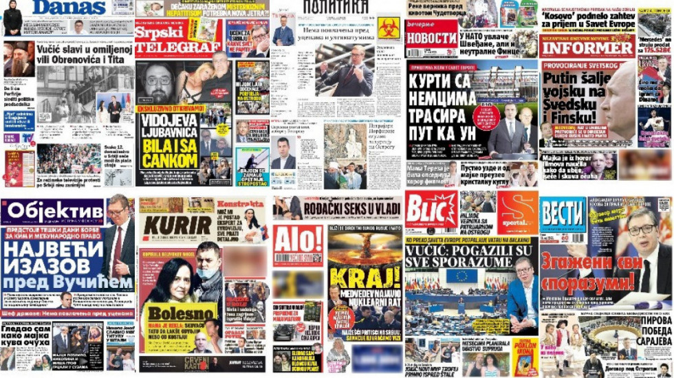 Naslovne strane dnevne štampe za petak, 13. maj