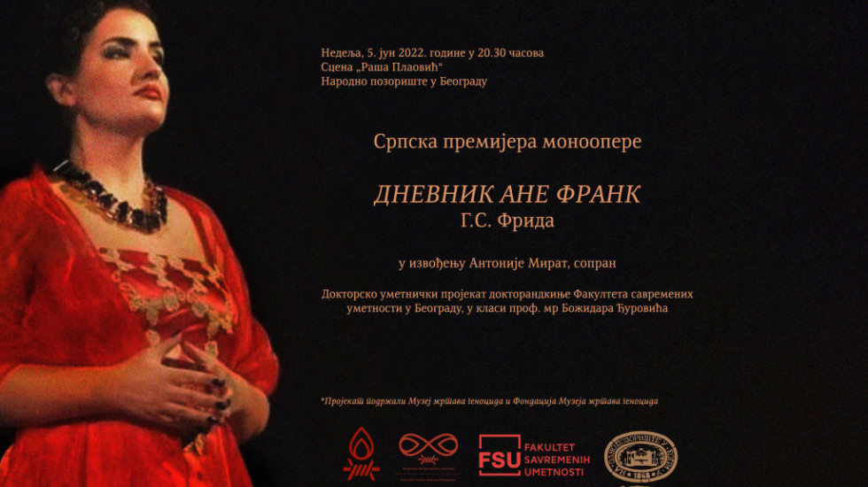 Premijera monoopere "Dnevnik Ane Frank" u Narodnom pozorištu
