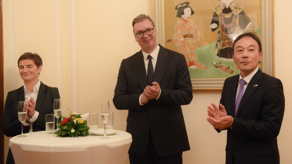 Vučić i Brnabić u rezidenciji ambasadora Japana, povodom 140. godišnjice prijateljskih odnosa dve zemlje
