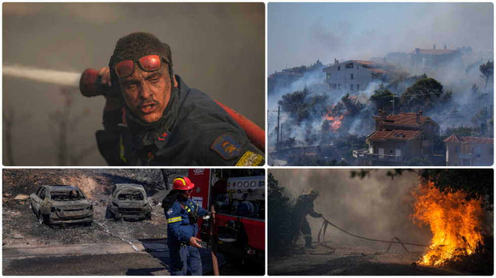 Grčki vatrogasci nastavljaju napore da obuzdaju šumske požare (FOTO)
