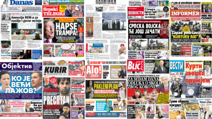 Naslovne strane dnevne štampe za sredu, 10. avgust