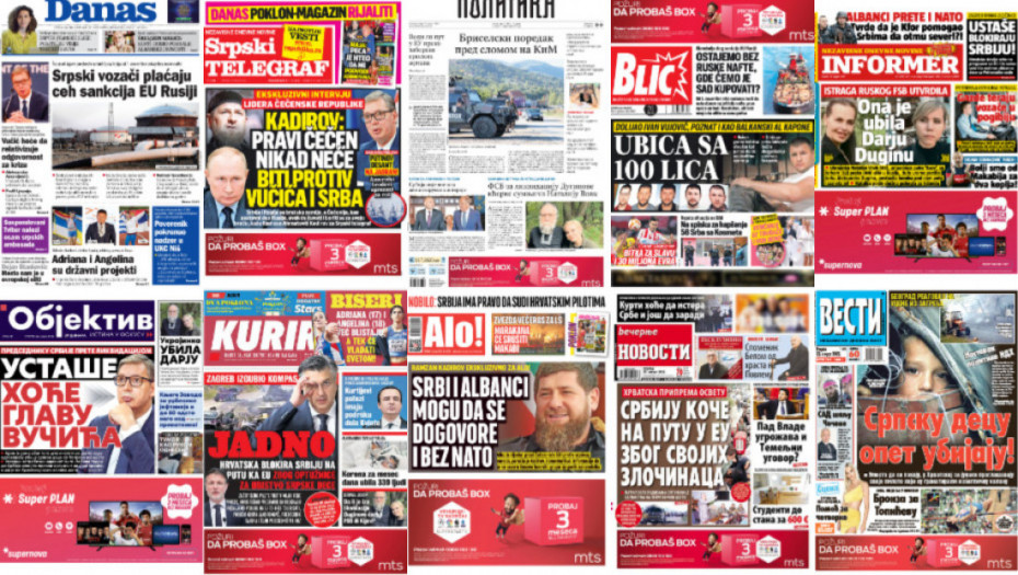 Naslovne strane dnevne štampe za utorak, 23. avgust