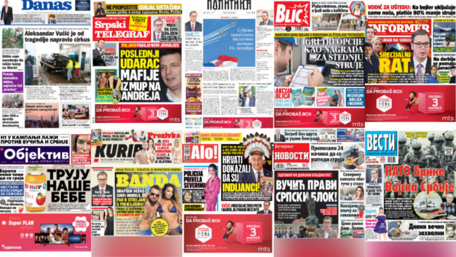 Naslovne strane dnevne štampe za sredu, 31. avgust