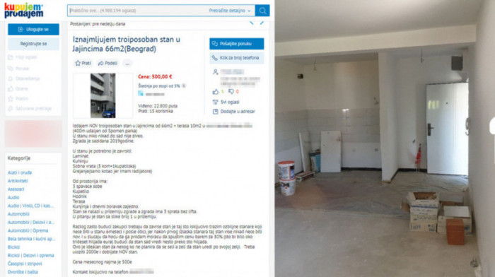 Vlasnik nudi stan u Jajincima za 500 evra, ali uz jedan uslov: Budući podstanar mora da uloži 2.000 evra da ga završi