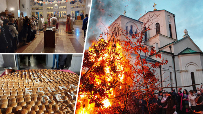 Pravoslavni vernici obeležili Badnje veče: Paljenje badnjaka ispred hramova uz crkvene pesme