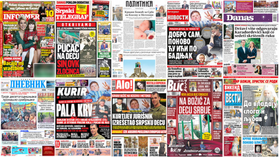 Naslovne strane dnevne štampe za nedelju, 8. januar