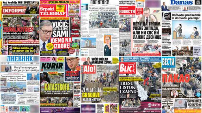 Naslovne strane dnevne štampe za utorak, 7. februar