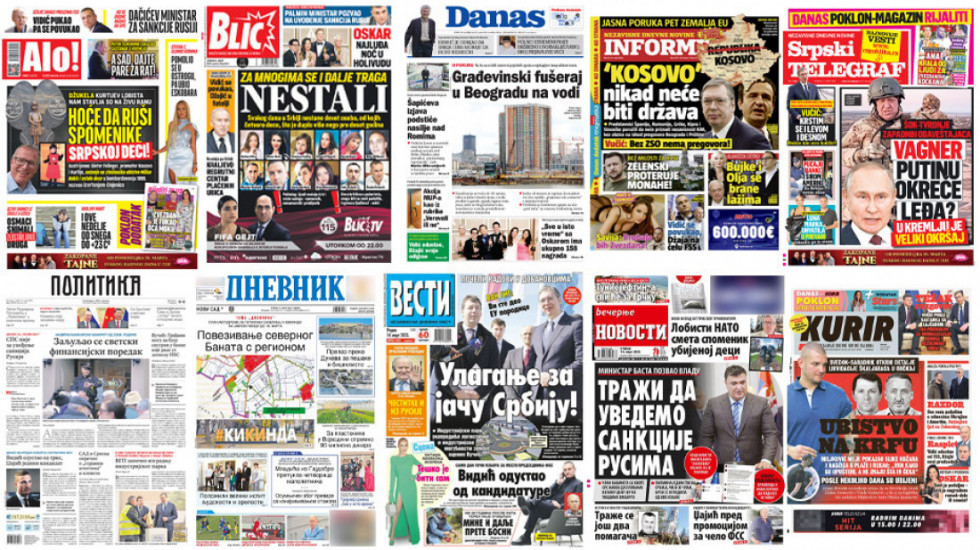 Naslovne strane dnevne štampe za utorak, 14. mart