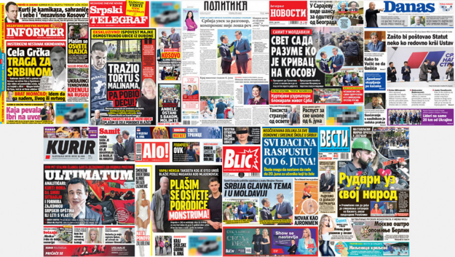 Naslovne strane dnevne štampe za petak, 2. jun