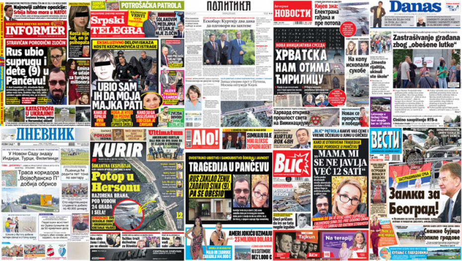 Naslovne strane dnevne štampe za sredu, 7. jun