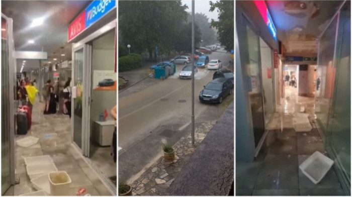 Haos zbog nevremena u Tivtu: Bujice poplavile saobraćajnice, prokišnjava krov na zgradi aerodroma