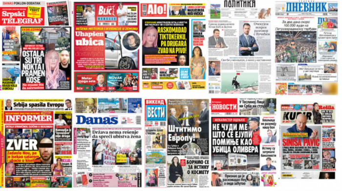 Naslovne strane dnevne štampe za nedelju, 9. jul