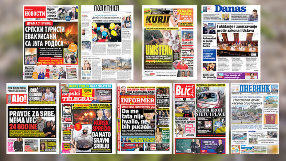 Naslovne strane dnevne štampe za ponedeljak, 24. jul