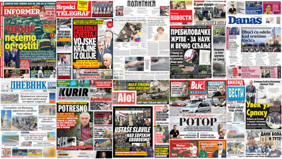 Naslovne strane dnevne štampe za nedelju, 6. avgust