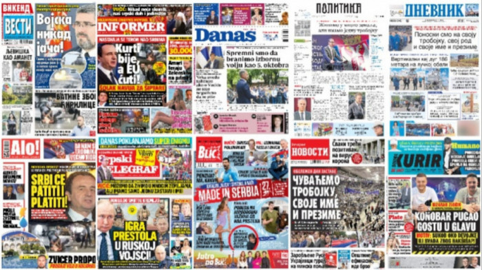 Naslovne strane dnevne štampe za subotu, 16. septembar