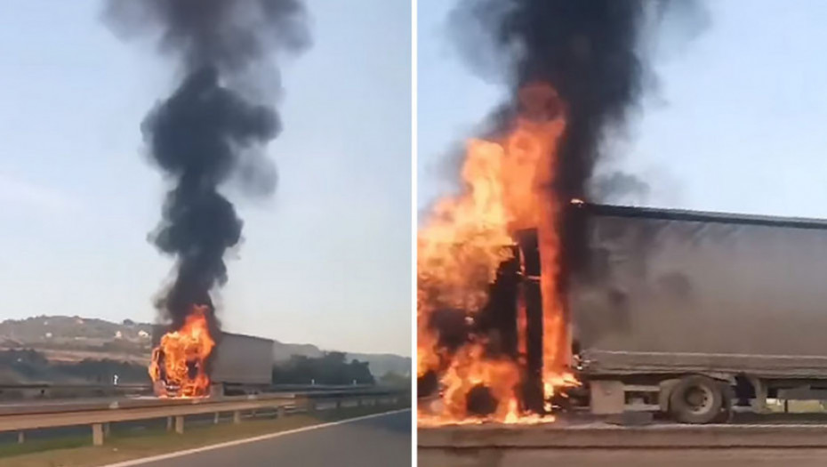 Zapalio se kamion na auto-putu Beograd-Niš, saobraća se preticajnom trakom