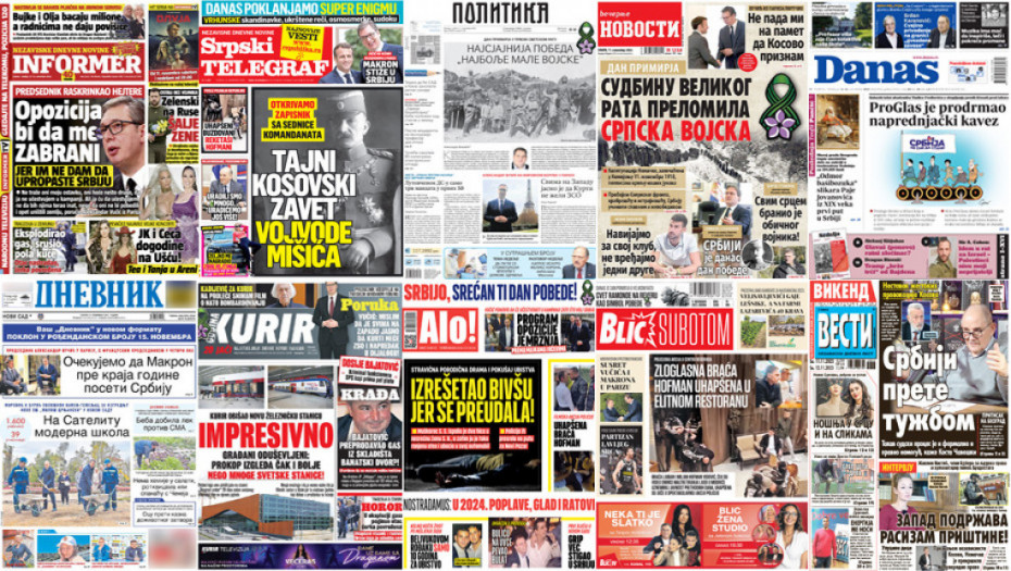 Naslovne strane dnevne štampe za subotu, 11. novembar