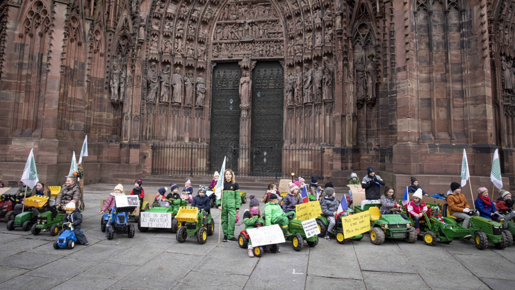 Deca francuskih farmera protestovala u Strazburu na traktorima igračkama