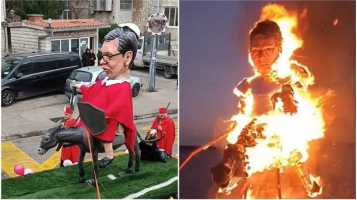 Lutke Vučića i Putina spaljene na karnevalu u Hrvatskoj: Tamošnji mediji šaljivo pisali kako su nestali u plamenu
