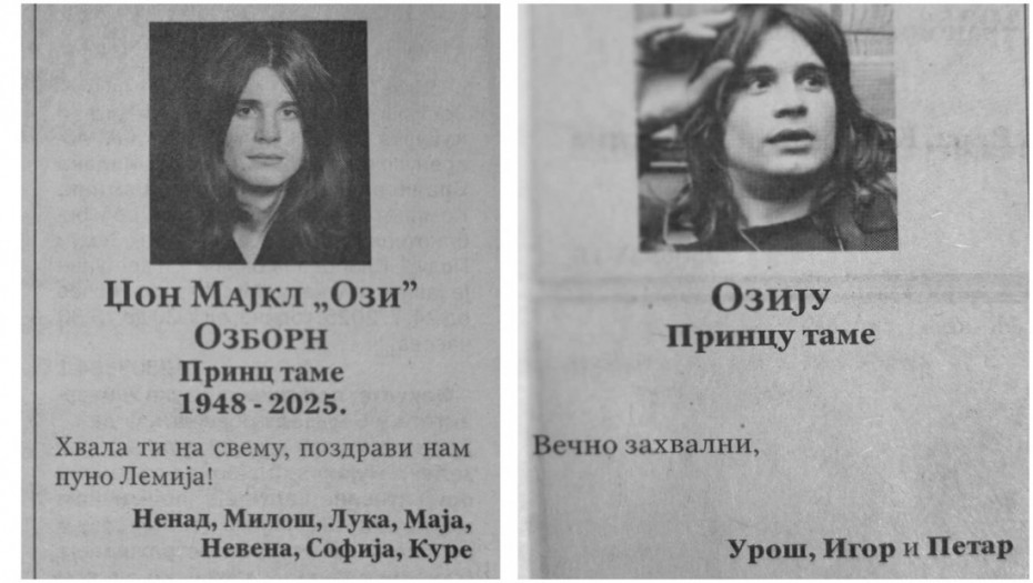 Čitulje za Ozija Ozborna u srpskim novinama: "Poslednji pozdrav Oziju, princu tame"
