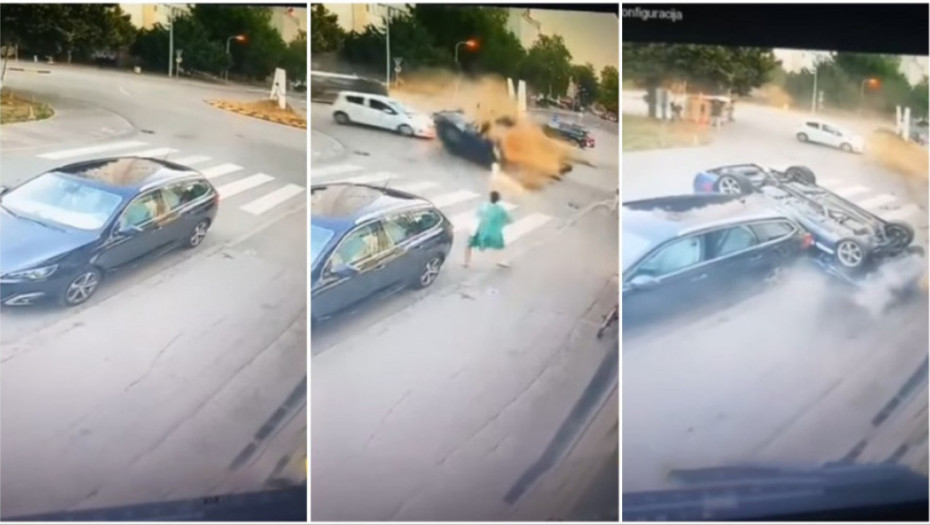 Strašan udes u Banjaluci: Auto "poleteo" posle sudara i umalo promašio ženu, dvoje povređeno (VIDEO)