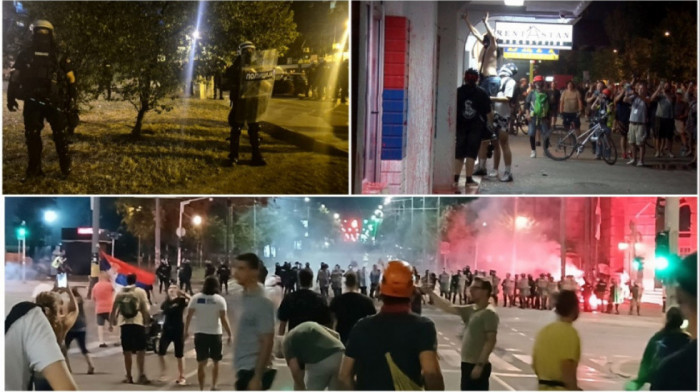 Protesti u Srbiji: Napad na policiju i prostorije opštinskog odbora SNS-a u Ulici Džona Kenedija na Novom Beogradu