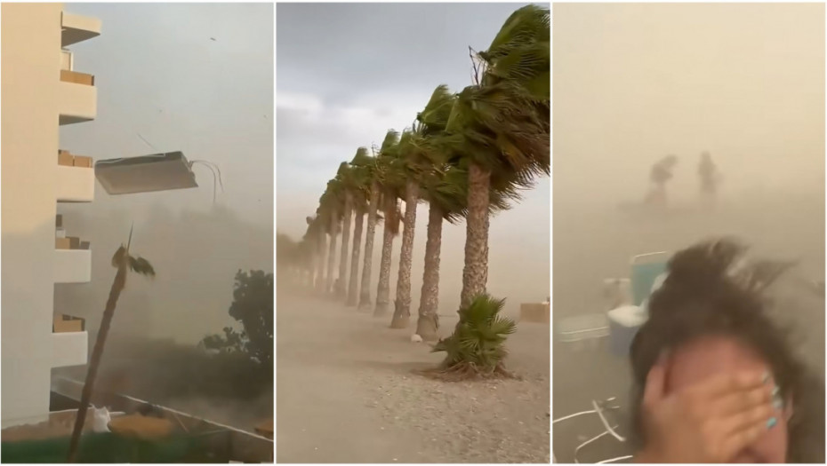 Pijavica, leteće kamenje i talasi: Iznenadni udar vrućeg vetra napravio haos na plažama na jugu Španije (VIDEO)