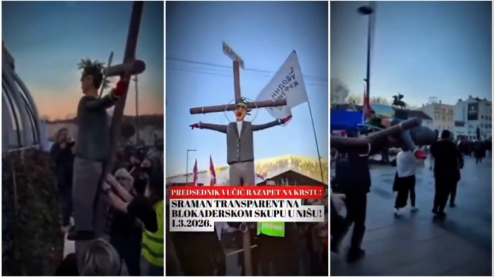 Lutka sa likom Vučića razapeta na krst na skupu u Nišu, oglasio se predsednik Srbije (VIDEO)