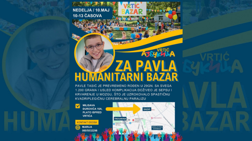 Vrtić "Azbukica" organizuje humanitarni bazar za pomoć malom Pavlu