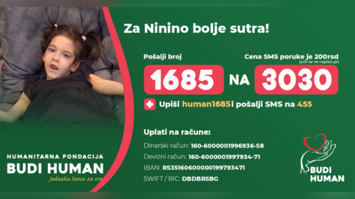 Fondacija "Budi human" uputila apel: Pomozimo maloj Nini, od rođenja se bori sa teškim bolestima