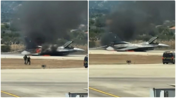 Prizemljio F-16 bez točkova: Dramatičan snimak sletanja zapaljenog lovca na Zakintosu, kolaps u avio-saobraćaju (VIDEO)