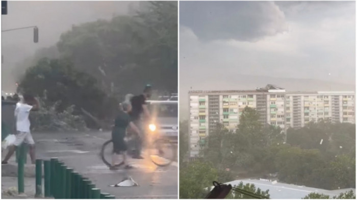 Jako nevreme pogodilo Skoplje, oluja nosila krovove i čupala drveće